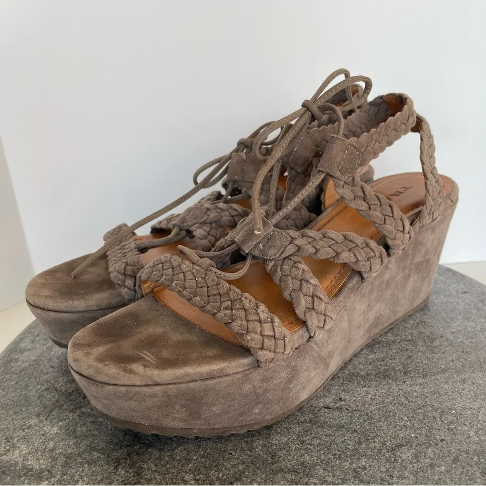 Trask Suede Leather Wedge Heels Sandals Braided Rope 9.5